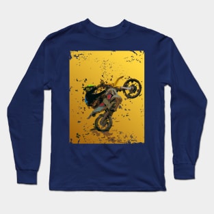 Dirt bike rider on grunge background Long Sleeve T-Shirt